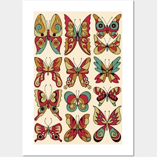 Retro Inspired Butterfly Pattern Posters and Art